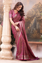 Wine Cotton Silk Floral Resham & Zari Wovern Saree