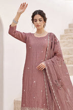 Dusty Pink Organza Resham Embroidered Unstitched Suit Material