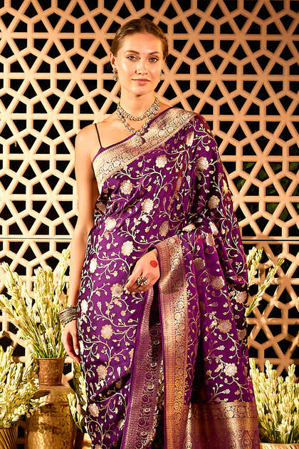 Purple Banarasi Katan Silk Saree