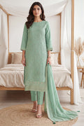 Turquoise Green Georgette Resham Embroidered And Swaroski Work Unstitched Suit Material