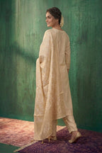 Cream Crepe Silk Zari And Sequins Embroidered Suit