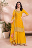 Yellow Crepe Silk Embroidered Suit With Palazzo