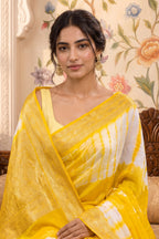 Yellow Georgette Shibori Printed Saree