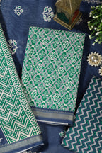 Green Cotton Ajrakh Block Print Unstitched Suit Material