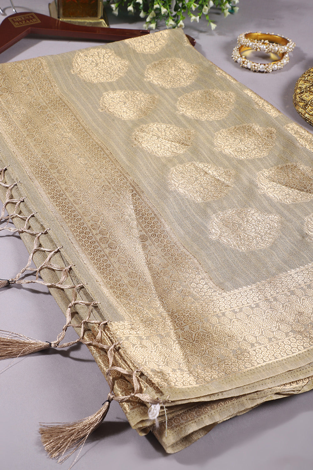 Dark Pista Colour Cotton Silk Zari Woven Saree