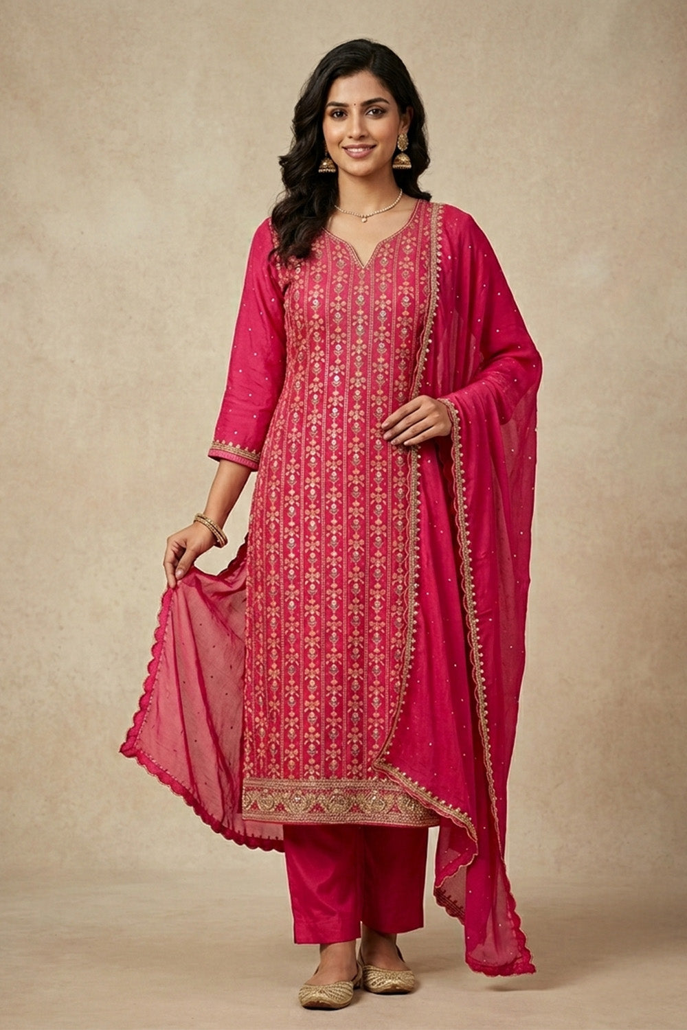 Rani Crepe Silk Embroidered And Floral Printed Unstitched Suit Material