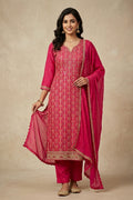 Rani Crepe Silk Embroidered And Floral Printed Unstitched Suit Material