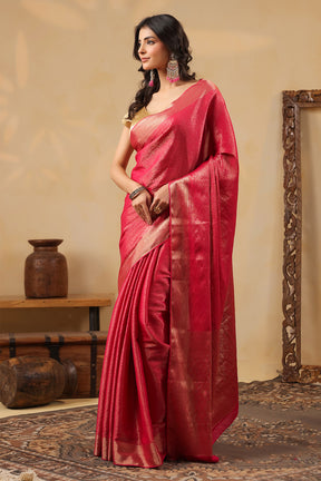 Rani Color Zari Woven Soft Silk Saree
