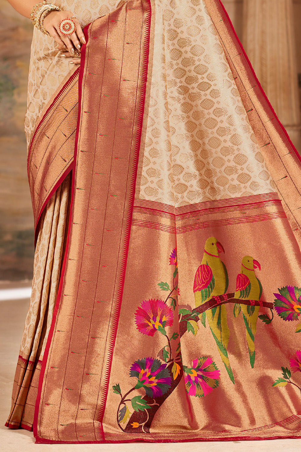 Beige Color Paithani Woven Silk Saree