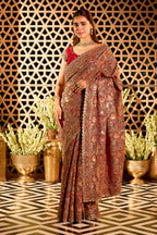 Maroon Georgette Heavy Embroidered Saree