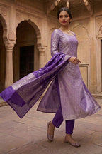 Purple Banarsi Silk Woven Unstitched Suit Material