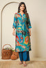 Teal Abstract Printed Muslin Long Kurta
