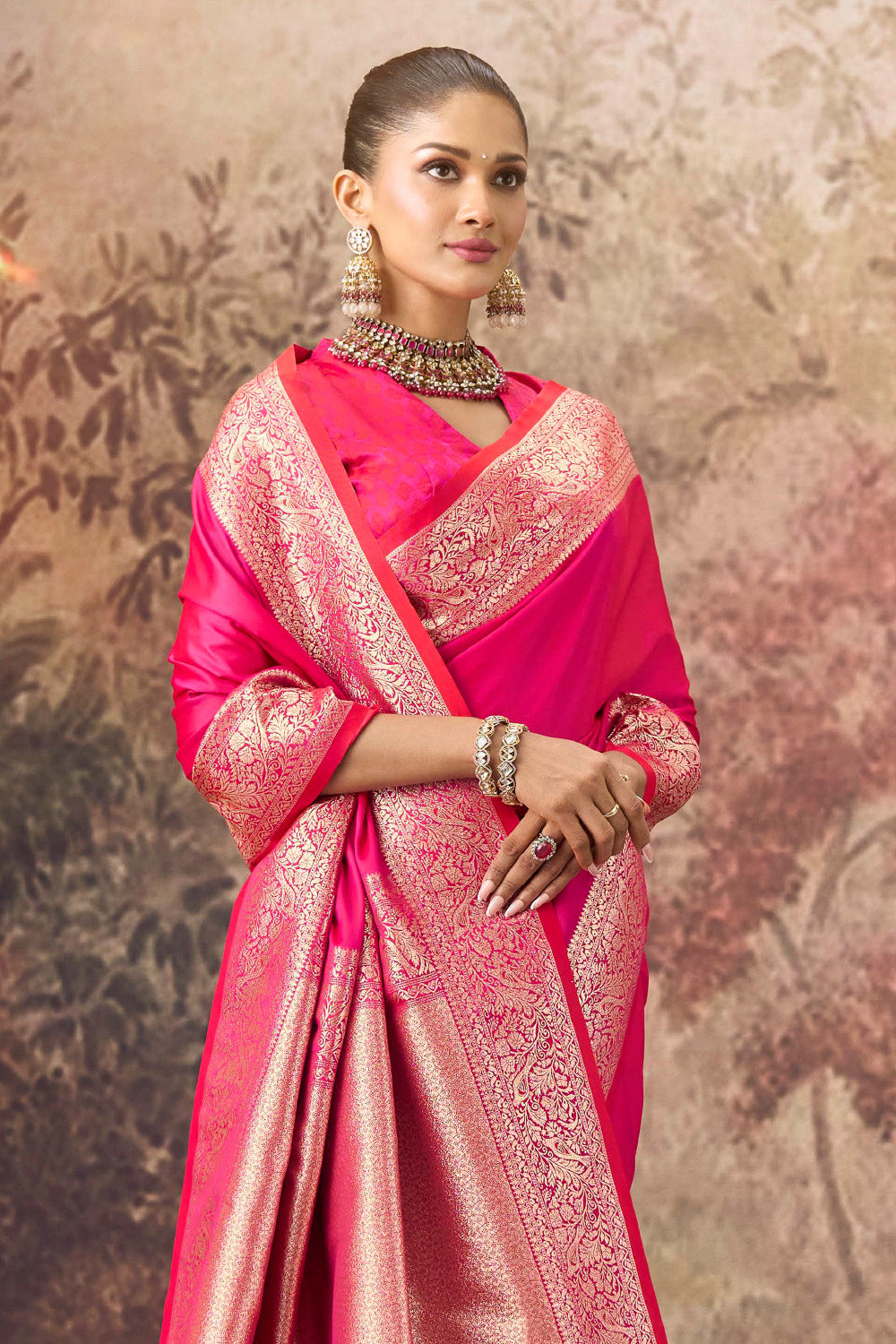 Dark Hot Pink Mulberry Silk Woven Saree