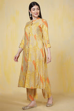 Yellow Cotton Printed Long Kurta Set