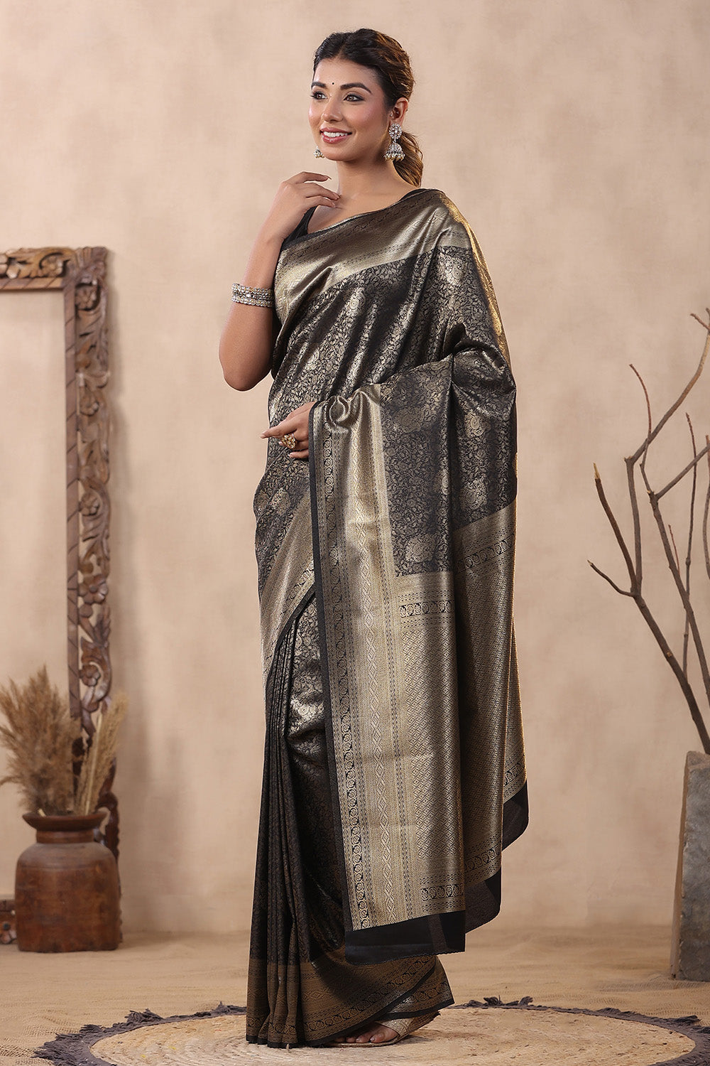 Black Color Woven Silk Saree