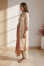 Cream Chanderi Cotton Floral Printed Suit