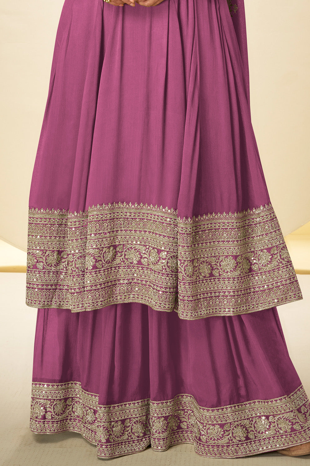 Crepe Silk Embroidered Anarkali Suit With Embroidered Sharara
