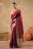 Deep Carmine Floral Printed and Zari Woven Tussar Silk Saree