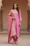 Dusty Pink Zari And Sequins Embroidered Silk Suit