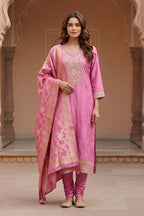 Dusty Pink Zari And Sequins Embroidered Silk Suit