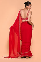 Red Color Georgette Saree With Readymade Blouse