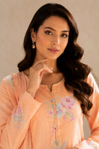 Peach Floral Printed Chanderi Suit With Palazzo