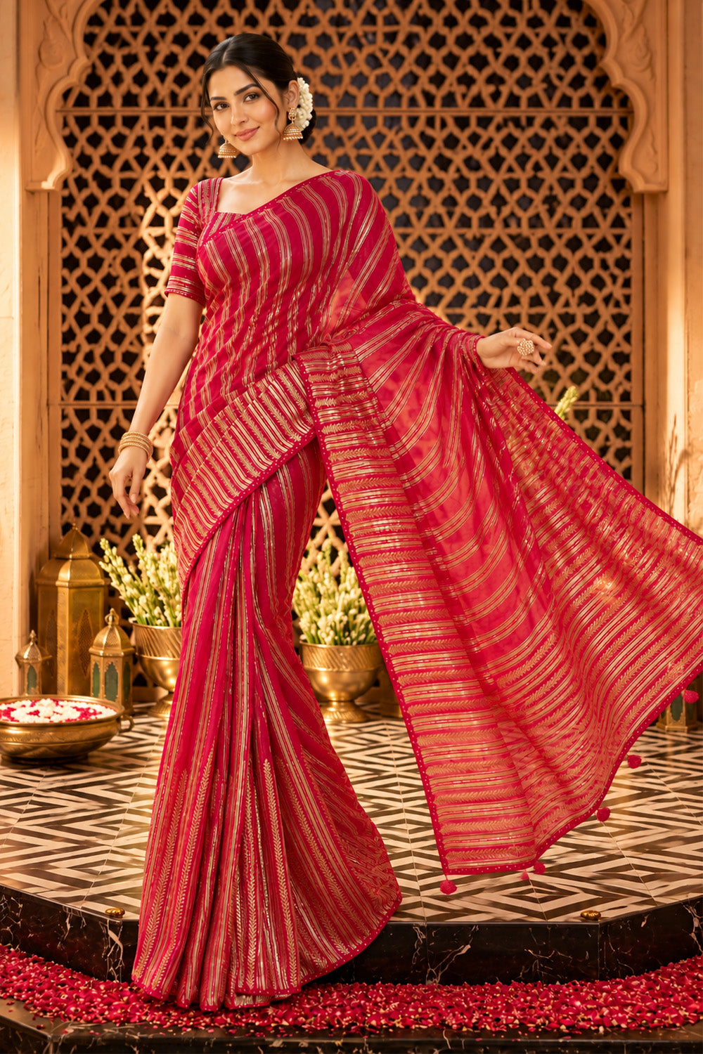 Rani Sequins Embroidered Georgette Saree