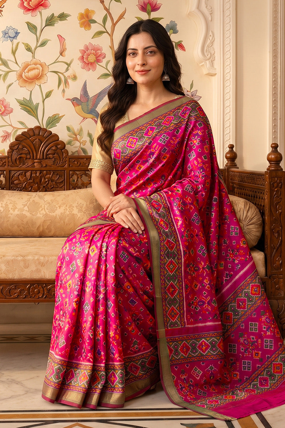 Rani Cotton Printed And Woven Border Saree