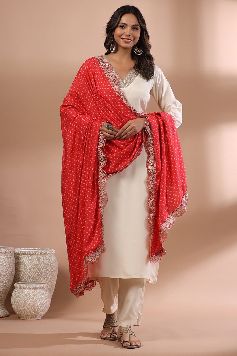 Beige Color Chanderi Cotton Suit