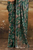 Green Shimmer Floral Printed Saree with Swarovski Work on Border