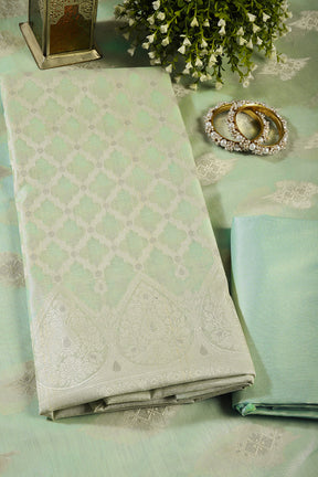 Sea Green Color Chanderi Cotton Woven Unstitched Suit Fabric