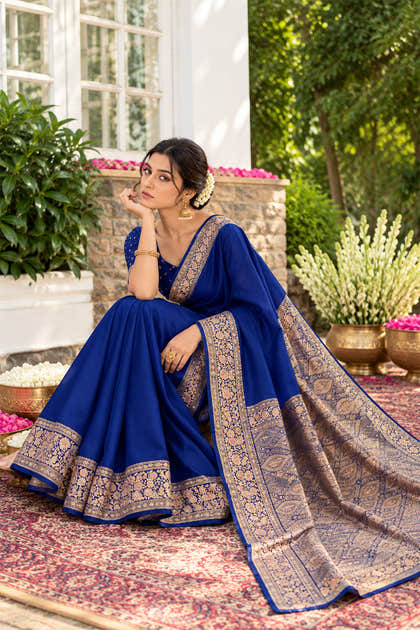 Navy Cotton Silk Woven Saree