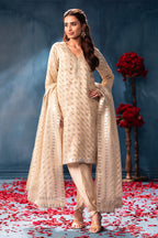 Cream Pure Metallic Tissue Sequins Embroidered Suit