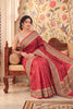 Deep Cherry Tussar Silk Printed And Zari Taar Woven Saree
