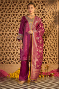 Wine Silk Embroidered Unstitched Suit Material With Banarsi Dupatta