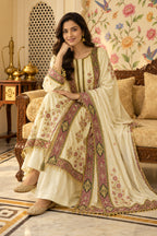 Cream Crepe Silk Printed And Handwork Suit