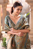 Turquoise Position Print Woven Silk Saree