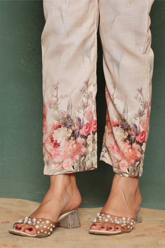 Cream Color  Khadi Cotton Printed Co-Ord Set