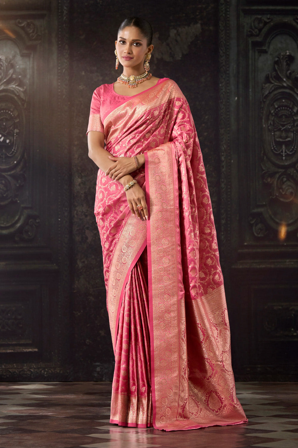 Dusty Pink Katan Silk Banarasi Zari Woven Saree