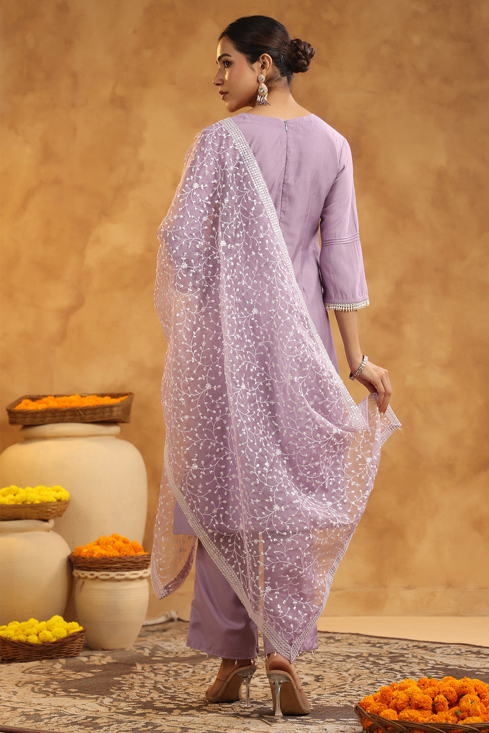 Light Lavender Color Cotton Neck Embroidered Unstitched Suit Fabric
