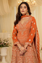 Orange Georgette Embroidered Anarkali Suit Set