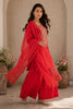 Carmine Silk Neck-Embroidered Suit With Pallazo