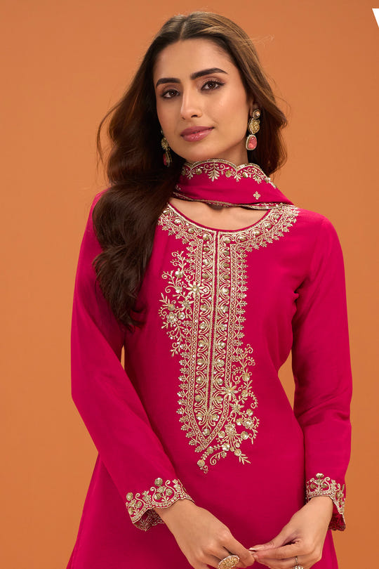 Rani Zari and Sequins Embroidered Crepe Silk Suit With Embroidered Palazzo
