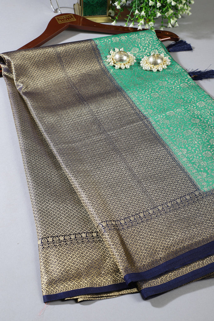 Teal & Navy Floral Zari Woven Sarees