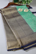 Teal & Navy Floral Zari Woven Sarees