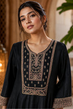 Black Crepe Silk Zari and Sequins Embroidered Anarkali Suit