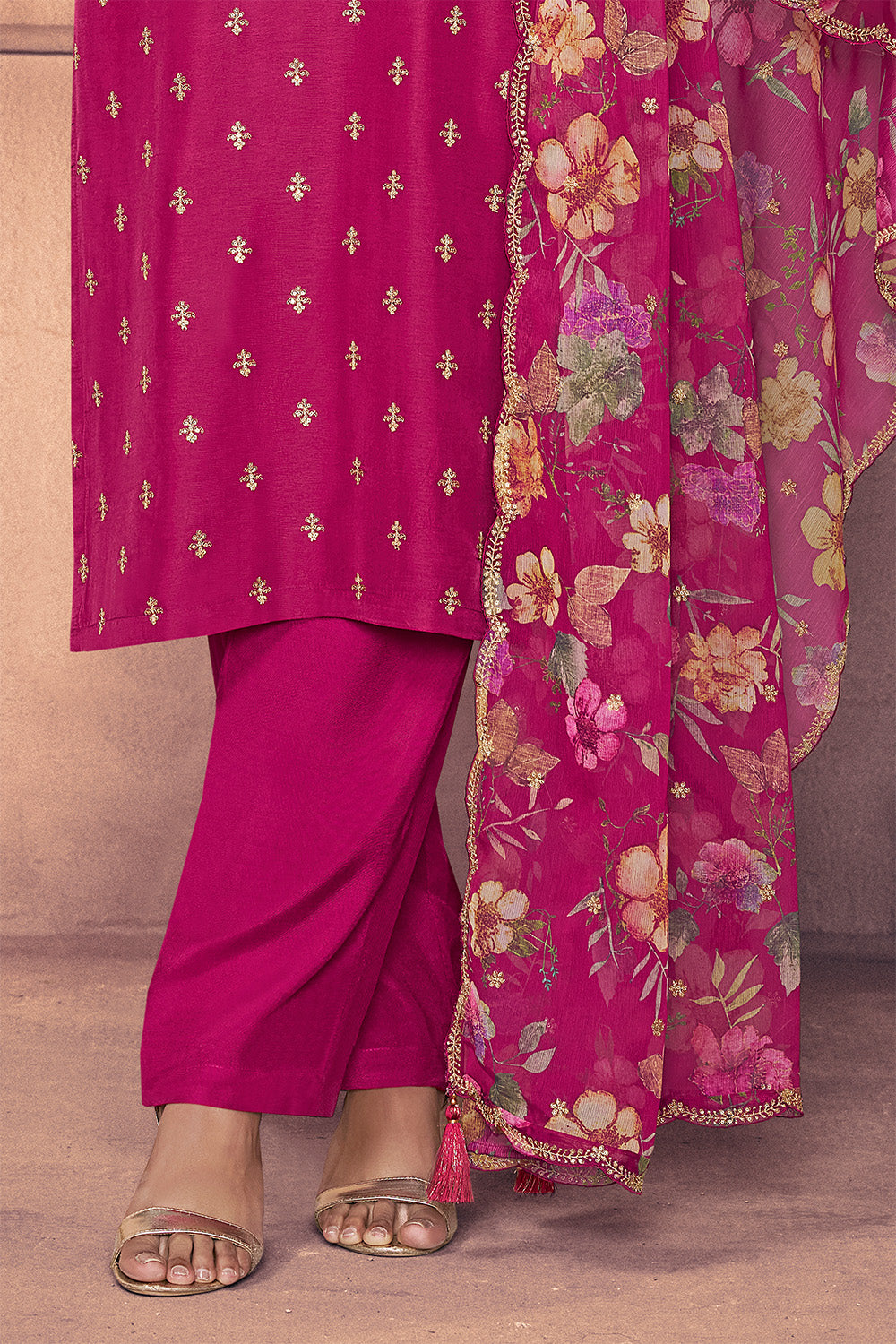Cherry Red Embroidered Suit Set