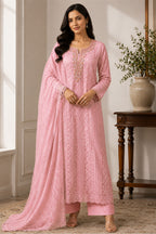 Pink Georgette Chikankari Work Unstiched Suit