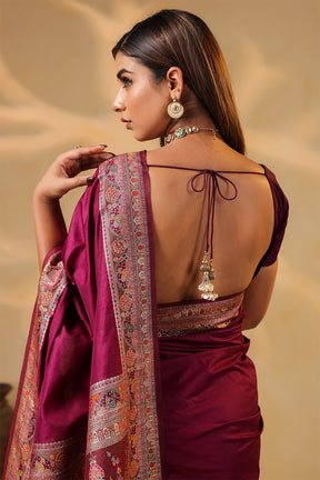 Dark Scarlet Soft Silk Kalamkari Woven Saree