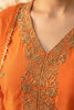 Rust Neck-Embroidered Silk Straight Suit